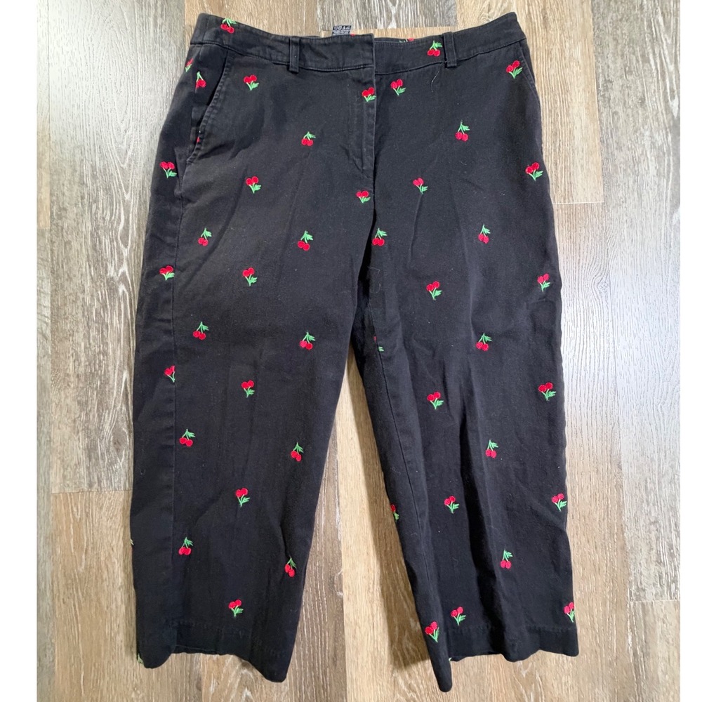 Briggs New York Cherry Embroidered Crop Pants Womens 12 Black Straight SKU5914